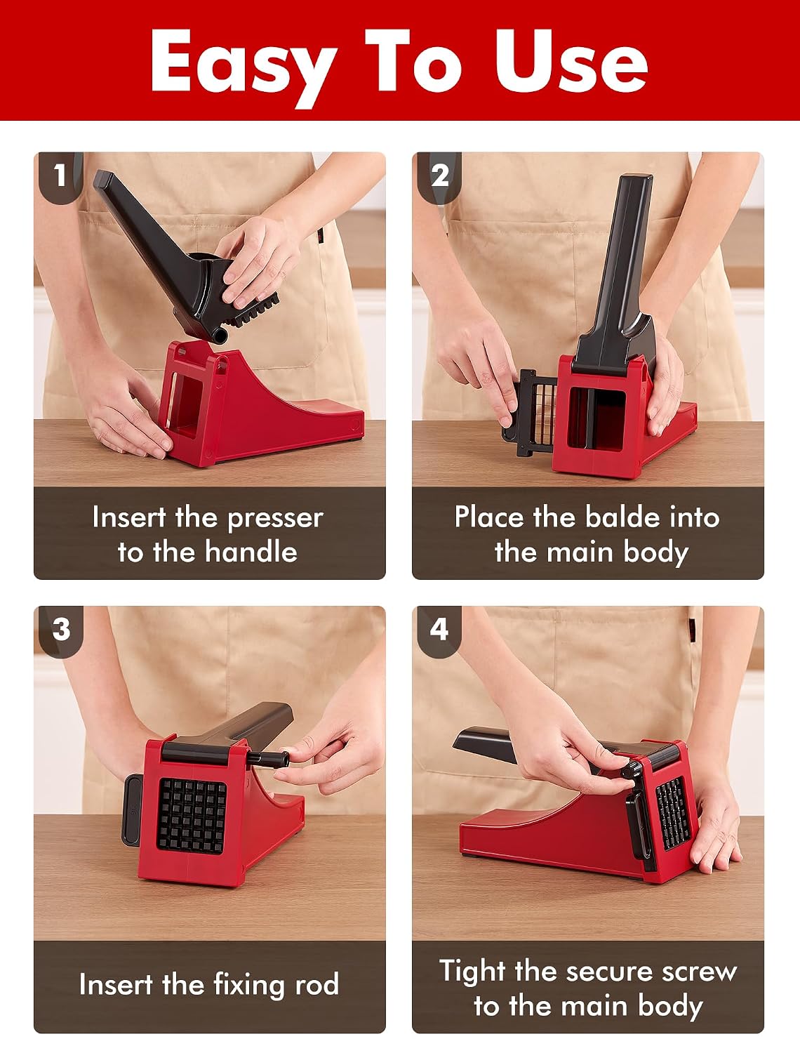 FAIZO French Fry Cutter & Potato Slicer – Vegetable Chopper with Free Crinkle Cutter for Potatoes, Carrots & Onions