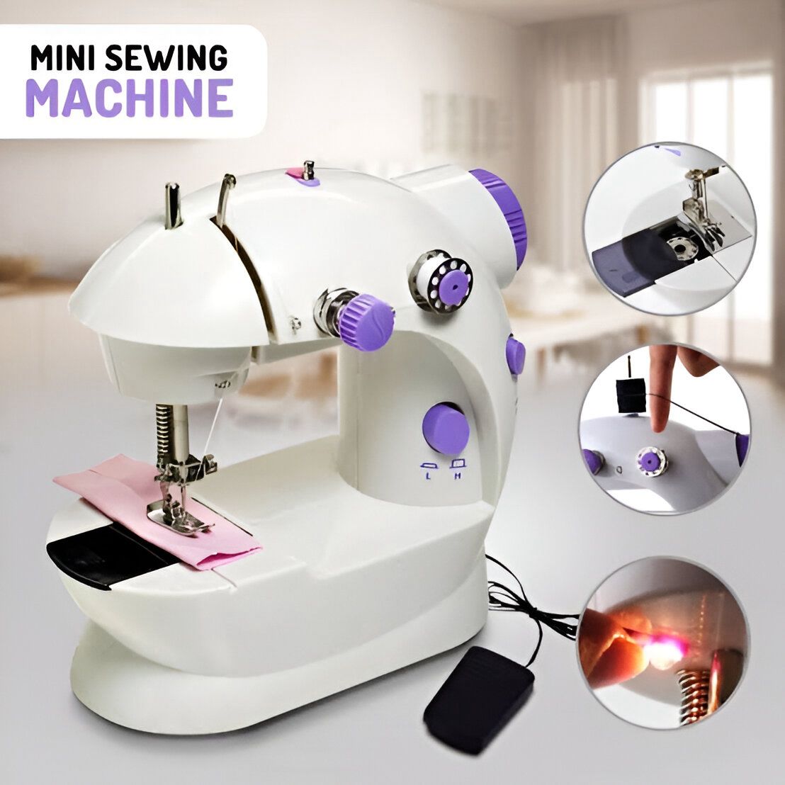 Mini Sewing Machine Portable Electric Sewing Machine for Beginners, Compact Household Sewing Machine for Clothes Repair, DIY Crafts & Quick Stitching
