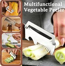 2026 Multifunctional Vegetable Peeler Set 3PCS – 3-in-1 Kitchen Peeler, Scallion Slicer & Bottle Opener with Wooden Handle
