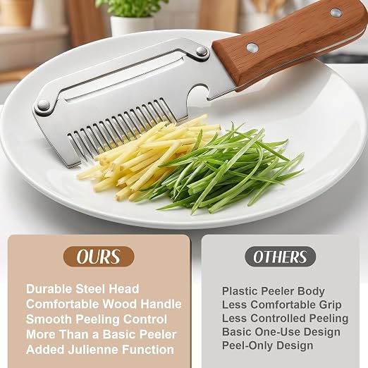 2026 Multifunctional Vegetable Peeler Set 3PCS – 3-in-1 Kitchen Peeler, Scallion Slicer & Bottle Opener with Wooden Handle