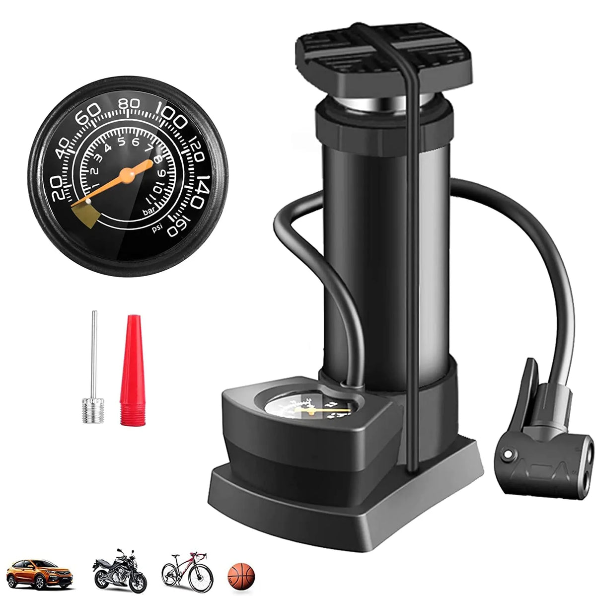 High Pressure Heavy Duty Foot Air Pump | Portable Manual Tire Inflator Pump for Car, Bike, Bicycle & Sports Balls