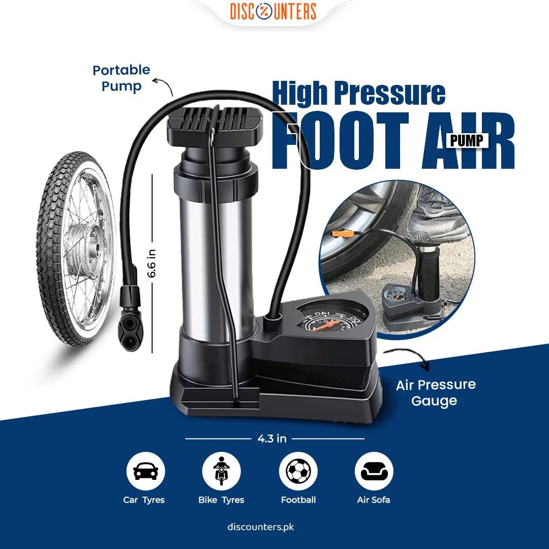 High Pressure Heavy Duty Foot Air Pump | Portable Manual Tire Inflator Pump for Car, Bike, Bicycle & Sports Balls