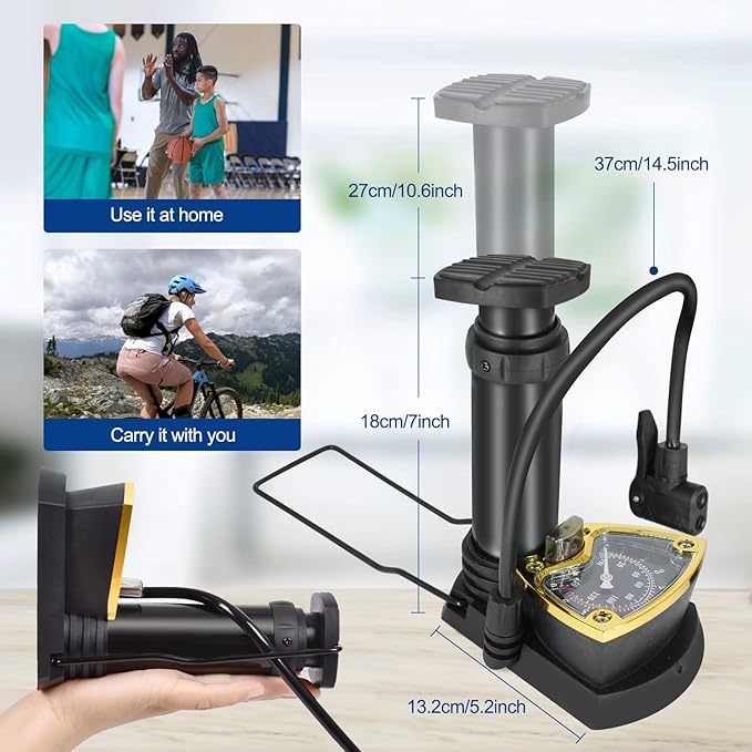 High Pressure Heavy Duty Foot Air Pump | Portable Manual Tire Inflator Pump for Car, Bike, Bicycle & Sports Balls
