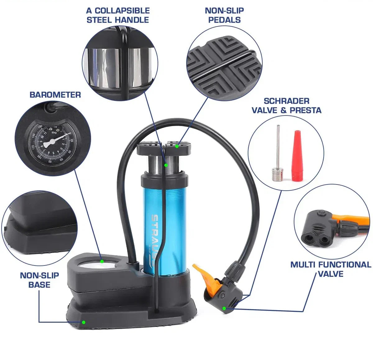 High Pressure Heavy Duty Foot Air Pump | Portable Manual Tire Inflator Pump for Car, Bike, Bicycle & Sports Balls