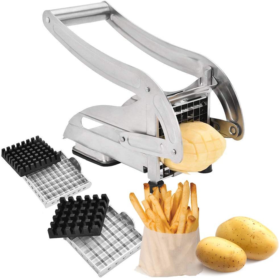 Potato Chips Cutter & French Fries Maker | Interchangeable Double Blade Vegetable Chopper & Potato Slicer
