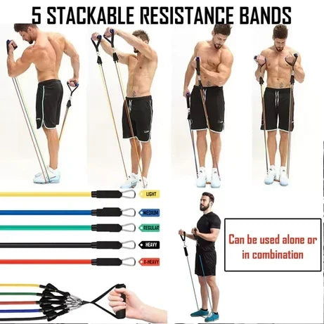 Power Resistance Bands Set for Men & Women | Adjustable Fitness Workout Bands for Home Gym & Full Body Strength Training