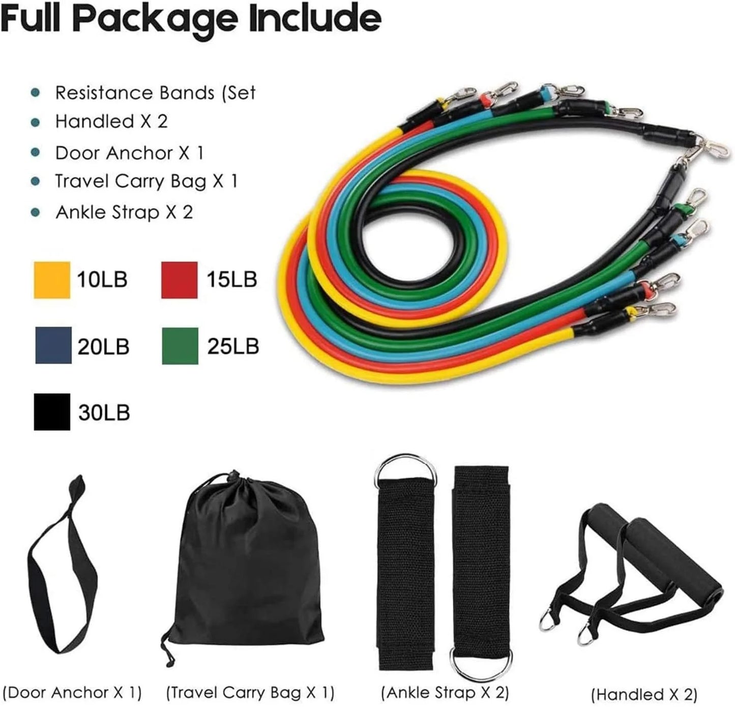 Power Resistance Bands Set for Men & Women | Adjustable Fitness Workout Bands for Home Gym & Full Body Strength Training